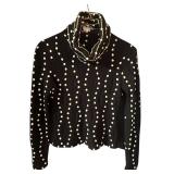 DR - Carlisle Black Merino Wool Polka Dot Sweater with Detachable Collar, Size S
