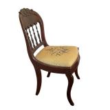 DR - Antique Wooden Chair with Floral Needlepoint Seat