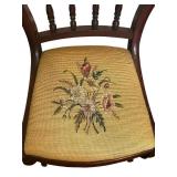 DR - Antique Wooden Chair with Floral Needlepoint Seat