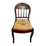 DR - Antique Wooden Chair with Floral Needlepoint Seat
