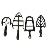 LR - Set of 4 Antique Cast Iron Sad Iron Trivets with Handles