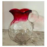 LR - Vintage 8-Inch Cranberry Coin Dot Art Glass Pitcher