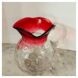 LR - Vintage 8-Inch Cranberry Coin Dot Art Glass Pitcher