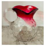 LR - Vintage 8-Inch Cranberry Coin Dot Art Glass Pitcher