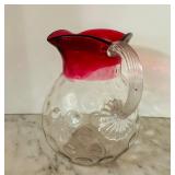 LR - Vintage 8-Inch Cranberry Coin Dot Art Glass Pitcher
