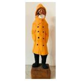 LR - 12 Inch Hand-Carved Wooden Fisherman Figure in Yellow Coat