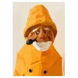 LR - 12 Inch Hand-Carved Wooden Fisherman Figure in Yellow Coat