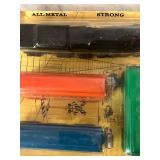 K - Vintage All-Metal Train Set with Locomotive and 3 Cars in Original Packaging