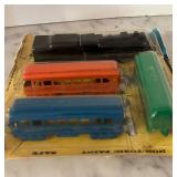 K - Vintage All-Metal Train Set with Locomotive and 3 Cars in Original Packaging