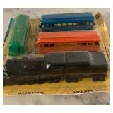 K - Vintage All-Metal Train Set with Locomotive and 3 Cars in Original Packaging