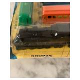 K - Vintage All-Metal Train Set with Locomotive and 3 Cars in Original Packaging