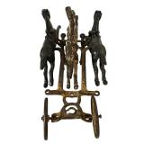 LR - Antique Cast Iron Horse Drawn Fire Pumper Wagon Toy