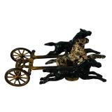 LR - Antique Cast Iron Horse Drawn Fire Pumper Wagon Toy
