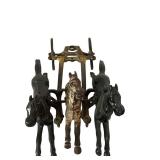 LR - Antique Cast Iron Horse Drawn Fire Pumper Wagon Toy