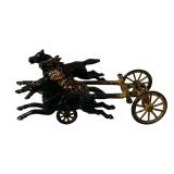 LR - Antique Cast Iron Horse Drawn Fire Pumper Wagon Toy