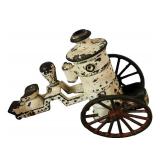 LR - Antique Cast Iron Horse Drawn Fire Pumper Wagon Toy