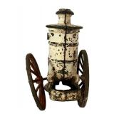 LR - Antique Cast Iron Horse Drawn Fire Pumper Wagon Toy