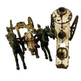 LR - Antique Cast Iron Horse Drawn Fire Pumper Wagon Toy