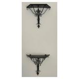 LR - Set of 2 Vintage Decorative Black Metal Wall Shelves
