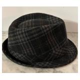 LR - Plaid Fedora Hat, Wool Blend, Gray and Black