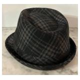 LR - Plaid Fedora Hat, Wool Blend, Gray and Black