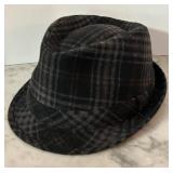 LR - Plaid Fedora Hat, Wool Blend, Gray and Black