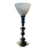 LR - 22 inch Ornate Brass Table Lamp with Frosted Glass Shade