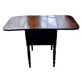 LR - Vintage Drop-Leaf Wooden Side Table with Two Drawers and Turned Legs