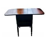 LR - Vintage Drop-Leaf Wooden Side Table with Two Drawers and Turned Legs