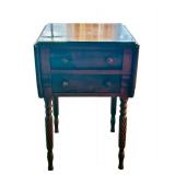 LR - Vintage Drop-Leaf Wooden Side Table with Two Drawers and Turned Legs