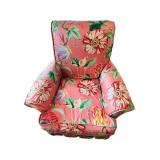 LR - Pair of Floral Upholstered Armchairs with Matching Ottoman