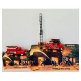 LR - Matchbox Models of Yesteryear Fire Truck Diecast Lot with Ladder and Original Boxes