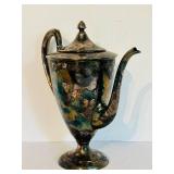 LR - Vintage 11-Inch Silver-Plated Coffee Pot with Ornate Handle and Lid
