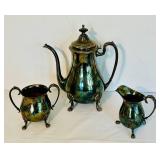 LR - Crescent Silverplate Tea Set with Coffee Pot, Sugar Bowl, and Creamer
