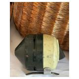 LR - Vintage Wicker Creel Basket with Leather Strap and 3 Fishing Reels