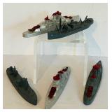 LR - Set of 4 Vintage Metal Toy Ships Made in USA