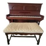 LR - Antique Steinway Upright Piano with Bench and Carved Wood Detailing