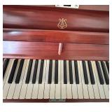LR - Antique Steinway Upright Piano with Bench and Carved Wood Detailing
