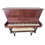 LR - Antique Steinway Upright Piano with Bench and Carved Wood Detailing