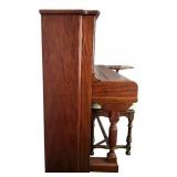 LR - Antique Steinway Upright Piano with Bench and Carved Wood Detailing