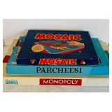 LR - Vintage Board Games Collection: Mosaic, Parcheesi, and Monopoly