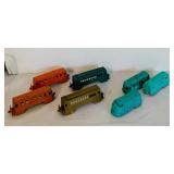 LR - Lot of 7 Vintage Midgetoy Cast Metal Train Cars Assorted Colors