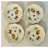 Set of 4 Petite Porcelain Plates with Strawberry and Insect Motif, 6 Inch