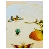 Set of 4 Petite Porcelain Plates with Strawberry and Insect Motif, 6 Inch
