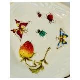 Set of 4 Petite Porcelain Plates with Strawberry and Insect Motif, 6 Inch