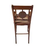 LR - Antique Wooden Chair with Cane Seat and Floral Carved Backrest