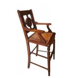 LR - Antique Wooden Chair with Cane Seat and Floral Carved Backrest