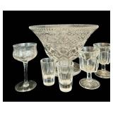 LR - Antique Pressed and Cut Glassware Collection with Decanter and Pedestal Bowl
