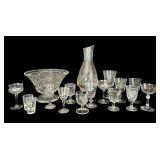 LR - Antique Pressed and Cut Glassware Collection with Decanter and Pedestal Bowl