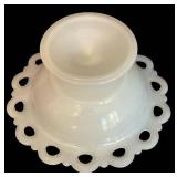 LR - Vintage Milk Glass Compote with Laced Edge